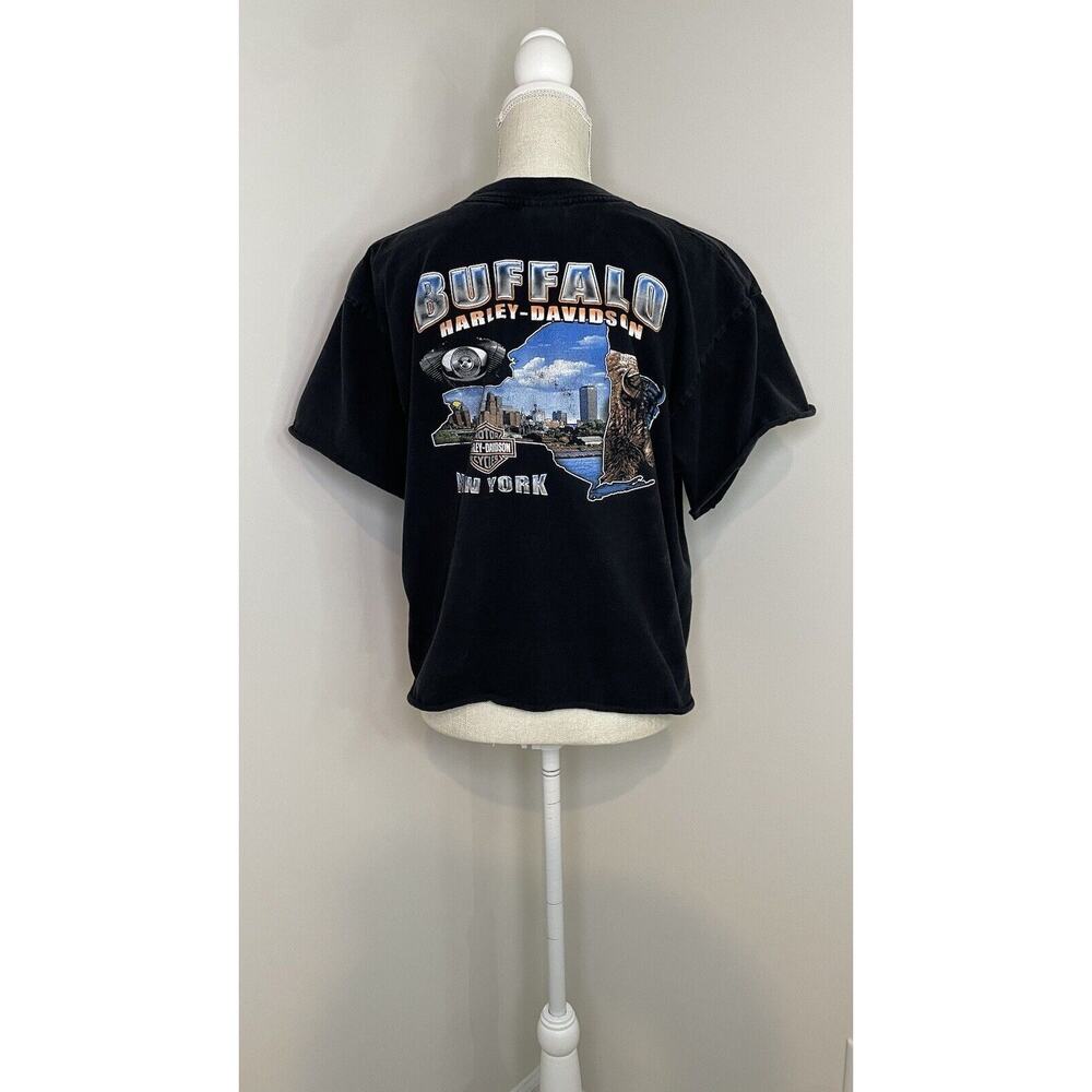 Harley Davidson Buffalo New York 2005 Short Sleeve Women's XL Cropped Tee Grunge - Picture 3 of 14